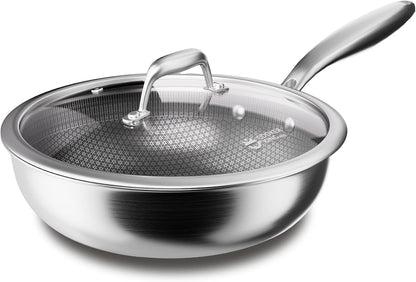 11" Hybrid Wok Pan with Lid, Nonstick Deep Skillet for Stir-Fry | Non-Toxic Coating, Dishwasher & Oven Safe, Induction Ready, Stay-Cool Handle, 3-Ply Stainless Steel Clad for Fast Heat1