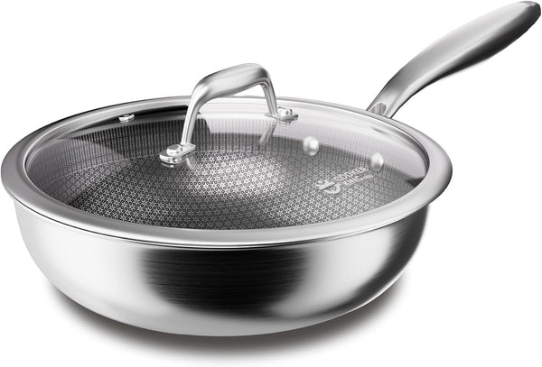11" Hybrid Wok Pan with Lid, Nonstick Deep Skillet for Stir-Fry | Non-Toxic Coating, Dishwasher & Oven Safe, Induction Ready, Stay-Cool Handle, 3-Ply Stainless Steel Clad for Fast Heat1