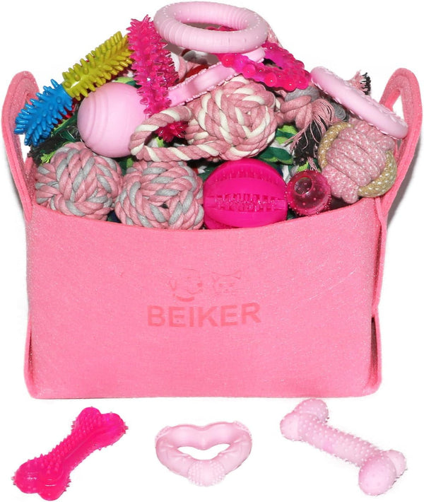Beiker 20 Pack Puppy Chew Toys - Blue Dog Teething Toys for Puppies, Puppy Teething Rings and Ropes, Rubber Toy Bundle for Small Dogs, Cute Interactive Dog Balls for Small Breed7