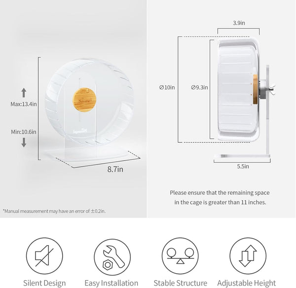 Niteangel Super-Silent Hamster Exercise Wheels: Quiet 10 Inch Running Wheel | Can 10.6-13.4" Adjustable Height - No Bend Back Spinner Running for Dwarf Syrian Hamster Gerbils Mice or Other Small Animal2