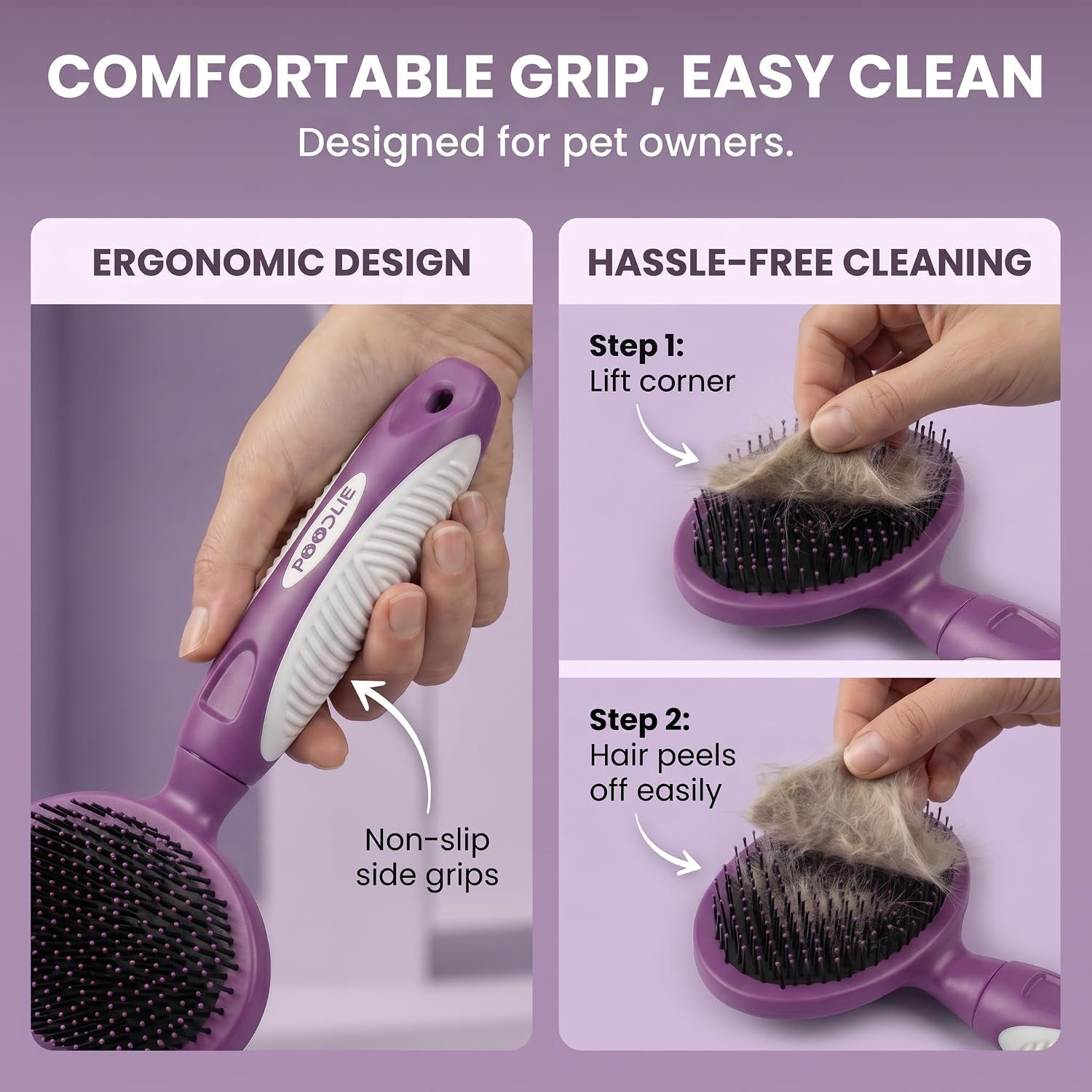 round-bristle-pet-brush-for-dogs-and-cats-soft-dog-brush-for-grooming-short-or-long-hair-gentle-tool-for-sensitive-skin-removes-dander-dirt-and-detangles-purple