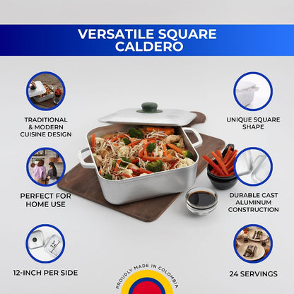 (9 Quart - 24 Cups) Square Caldero – Cast Aluminum Cooking Pot with Lid, Oven Safe Dutch Oven Pot for Rice, Soups, Stews, Roasting & Everyday Cooking2