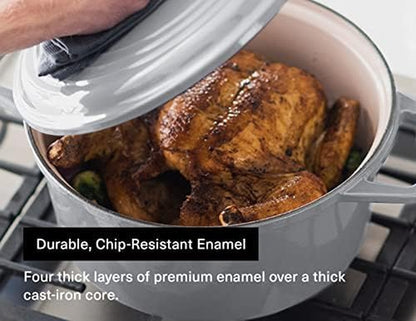 7 QT Enameled Cast Iron Dutch Oven - Chip-Resistant Enamel Coating - Thick Iron Core for Heat Retention - Large Cooking Surface - Oven Safe, Induction Compatible - Traditional Lid, Gray4