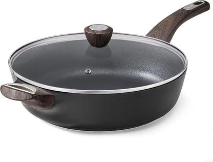 Nonstick Frying Pan Skillet with Lid, 12 Inch Large Deep Frying Pan, 5 Qt Non Stick Saute Pan with Cover, Induction Pan, Healthy Non Toxic Cooking Pan with Helper Handle, PFOA PFOS Free1