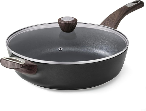 Nonstick Frying Pan Skillet with Lid, 12 Inch Large Deep Frying Pan, 5 Qt Non Stick Saute Pan with Cover, Induction Pan, Healthy Non Toxic Cooking Pan with Helper Handle, PFOA PFOS Free1
