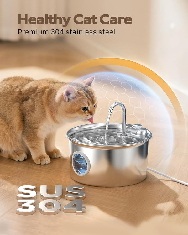 Cat Water Fountain Stainless Steel: Cat Fountain for Drinking - 88Oz/2.6L Pet Water Fountain for Cats Indoor - Quiet Cats Water Bowl Dispenser - Pets Feeding & Watering Supplies - for Small Animals3