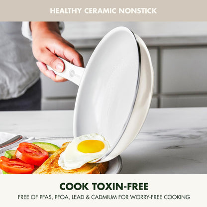 Dover Healthy Ceramic Nonstick, 12 Piece Cookware Pots and Pans Set, Pfas-Free, Dishwasher Safe, Comfort Grip Handle, Cream White2