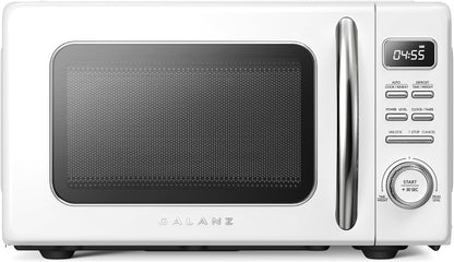 GLCMKZ09WER09 Retro Countertop Microwave Oven with Auto Cook & Reheat, Defrost, Quick Start Functions, Easy Clean with Glass Turntable, Pull Handle, 0.9 Cu Ft, White1