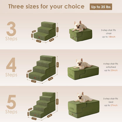 EHEYCIGA Dog Stairs for Bed 18" H, Dog 4-Steps for High Bed, Olive Green | Pet Steps for Small Dogs and Cats, Non-Slip Balanced Pet Ramp Indoor2