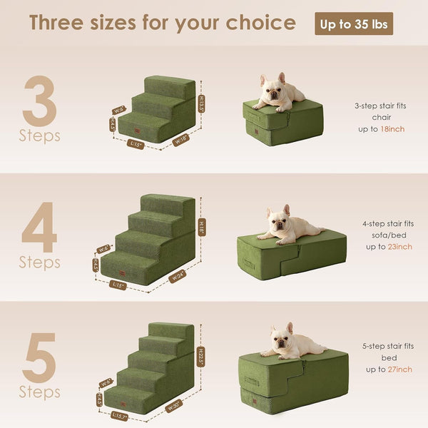 EHEYCIGA Dog Stairs for Bed 18" H, Dog 4-Steps for High Bed, Olive Green | Pet Steps for Small Dogs and Cats, Non-Slip Balanced Pet Ramp Indoor2