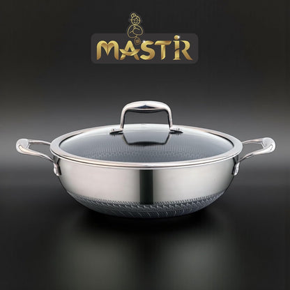 Stainless Steel Wok 32 Cm/6.5 L with Glass Lid – Kadai with Two Ear Handles – Hybrid Honeycomb Nonstick, Pfoa-Free, EU Approved – Stay-Cool Handles – Induction, Oven & Dishwasher Safe Cookware2