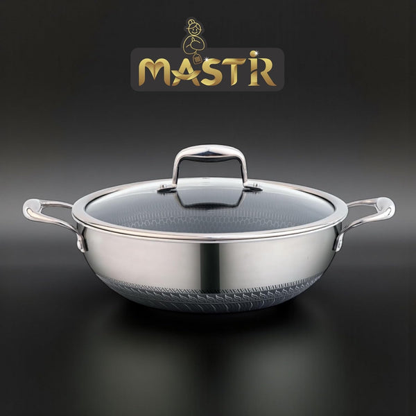 Stainless Steel Wok 32 Cm/6.5 L with Glass Lid – Kadai with Two Ear Handles – Hybrid Honeycomb Nonstick, Pfoa-Free, EU Approved – Stay-Cool Handles – Induction, Oven & Dishwasher Safe Cookware2