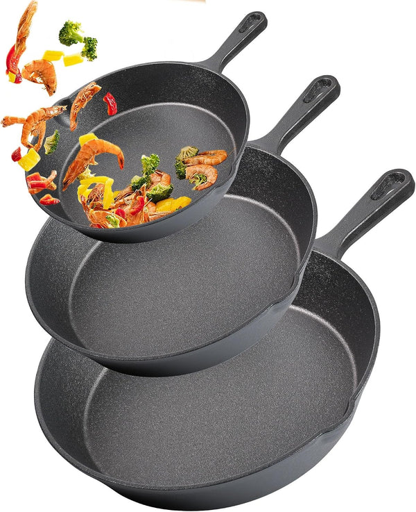 Cast Iron Skillet Pan Set of 3 – Pre-Seasoned Sartenes De Hierro Fundido – 6", 8", 10" Frying Pans for Stove, Oven, Grill – Heavy Duty Sartén Hierro Fundido Cookware Set1