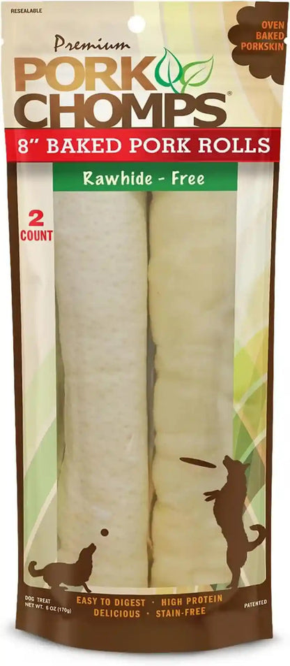 Pork Chomps Baked Pork Skin Dog Chews, 8 in Rolls, Chicken, 2 Count | Made with a Real Chicken Wrap over Oven-Baked Pork Skin - Rawhide-Free, Low in Fat, and Easy to Digest11