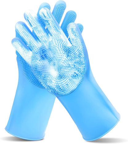 Pet Grooming Gloves—Dog Washing Gloves with High-Density Teeth | Dog Bath Scrubber with Enhanced Five Finger Design, Silicone Gloves for Dogs and Cats Bathing, Massage (Blue)1