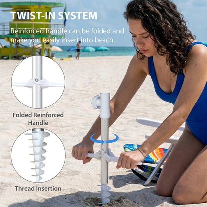 6.5Ft Twice Folded Portable Beach Umbrella with Sand Anchor Windproof, Push Button Tilt and Air Vent UPF 50+ Protection Fits in a Large Suitcase for Patio Garden Beach Pool Backyard Blue4