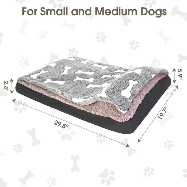 Dog Bed with Cover Pillow Blanket Attached, 30''X20'' Washable Rectangle Hooded Cozy Cave Cat Puppy Calming Crate Bed & Removable Cover, Indoor Covered Kennel Furniture Couch Sofa for Small Medium Pet5