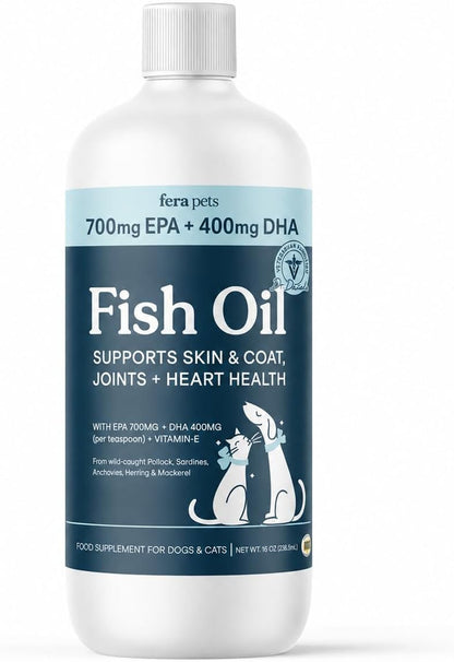 Fera Pets Liquid Fish Oil - Non GMO Omega 3 for Dogs & Cats, 16 Oz | Non-Gmo Omega 3 Fish Oil for Dogs & Cats with Vitamin E That Supports Joint, Heart, Skin & Coat Health1