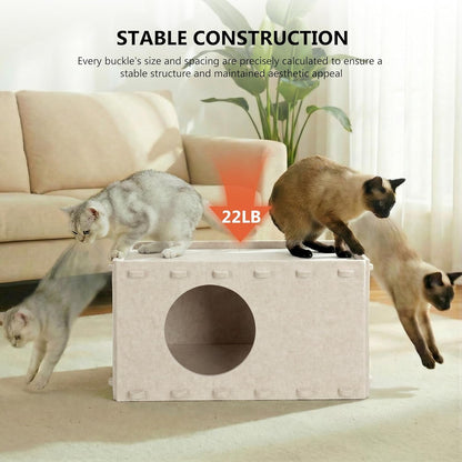 Cat House for Indoor Cats, Scratch Resistance Cat Cave Bed, Felt Peekaboo Cat Hideaway for Large & Multiple Cats up to 22Lbs, Cream4