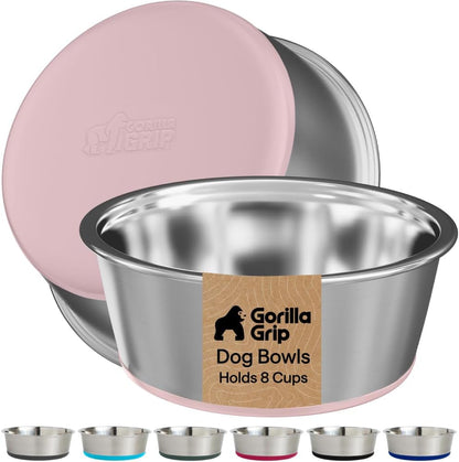 GORILLA GRIP Dog Bowls, Food Grade 304 Stainless Steel, Holds 2 US Cups Each (16 Fl Oz) Food and Water Bowl for Feeding Dogs and Cats, Dishwasher Safe, Rust Resistant BPA Free Rubber Base, 2 Set Black13