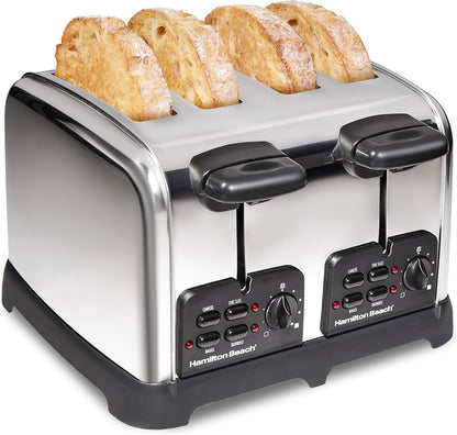Retro 4 Slice Toaster with Sure-Toast Technology, Wide Slots | Browning Control with 9 Shades | Auto Shutoff | Bagel, Defrost, Cancel | Toast Boost | Polished Stainless Steel | 24782G1