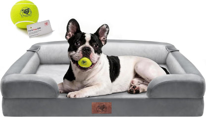 Waterproof Orthopedic Dog Bed for Extra Large Sized Dogs | Memory Foam Pet Bed Sofa with Bolster, Dog Couch with Washable Cover & Non-Slip Bottom, 42X30 Inch, Grey23