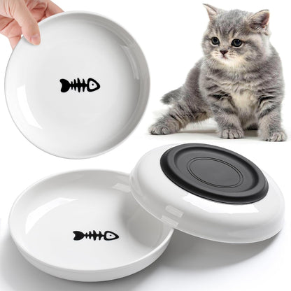 WROSWT No Spill Cat Bowls,Cat Food Bowl,Anti Whisker Fatigue Healthy Ceramic Cats Dishes Set for Indoor Cats,Shallow Wide Kitten Plates for Food and Water,Non-Slip Silicone Bottom,3 Pack1