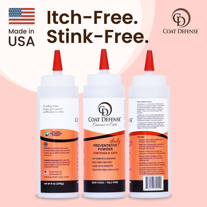 COAT DEFENSE Daily Preventative Powder | Made in USA | 9Oz Precision Point Waterless Dog Shampoo & Pet Deodorizer for Smelly Dogs | Provides anti Itch Relief | Dog Shampoo for Dry Itchy Skin8