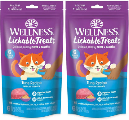 Wellness Lickable Soft Puree Cat Treats, All Lifestages, Kitten to Senior, Natural, Grain Free, Chicken Flavor, 0.4 Oz, Pack of 6 Tubes12