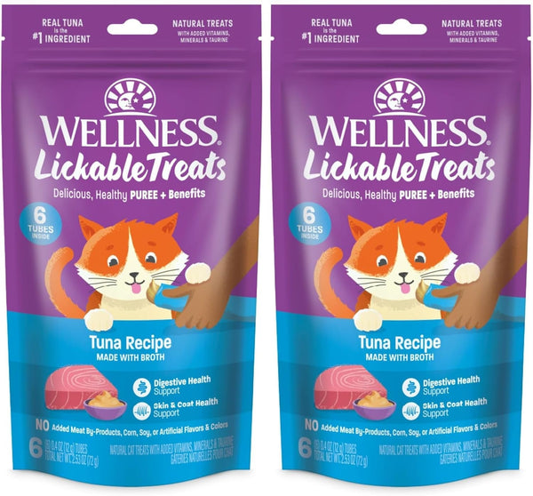 Wellness Lickable Soft Puree Cat Treats, All Lifestages, Kitten to Senior, Natural, Grain Free, Chicken Flavor, 0.4 Oz, Pack of 6 Tubes12