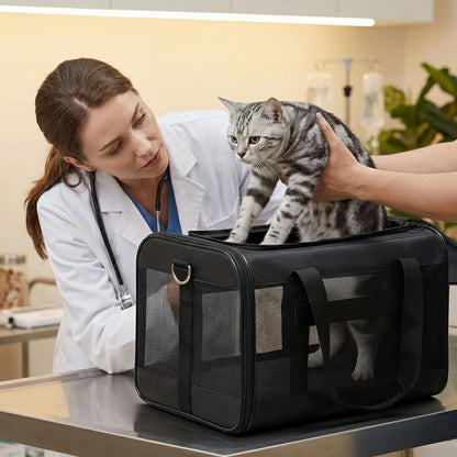 Conlun Cat Carrier Airline Approved, Soft-Sided Dog Carrier with Inner Safety Leash, Pet Transport Carrier for Small-Medium Cats Puppies up to 15 Lbs, Collapsible Travel Kitten Carrier Bag -Blackm | Airline Approved,With Inner Safety Leash,Collapsible Pet Transport Carrier for Small Dog/Medium Cats3