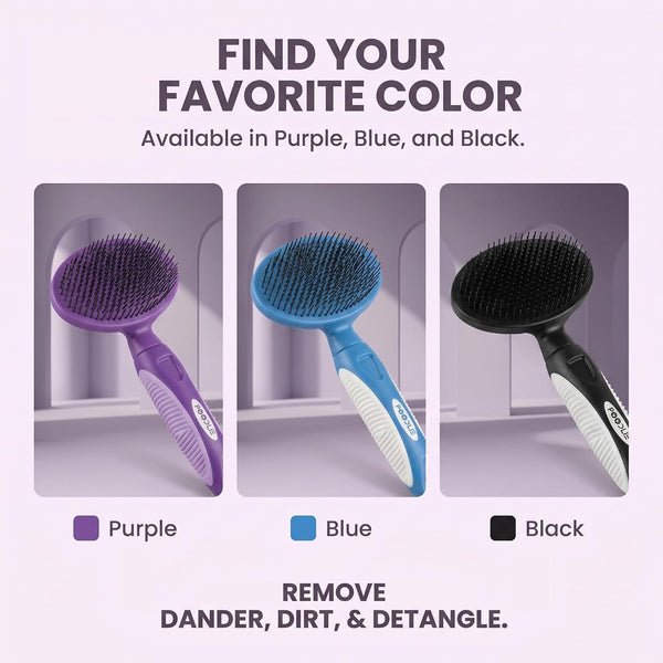 Round Bristle Pet Brush for Dogs and Cats - Soft Dog Brush for Grooming Short or Long Hair - Gentle Tool for Sensitive Skin Removes Dander, Dirt, and Detangles (Purple)8