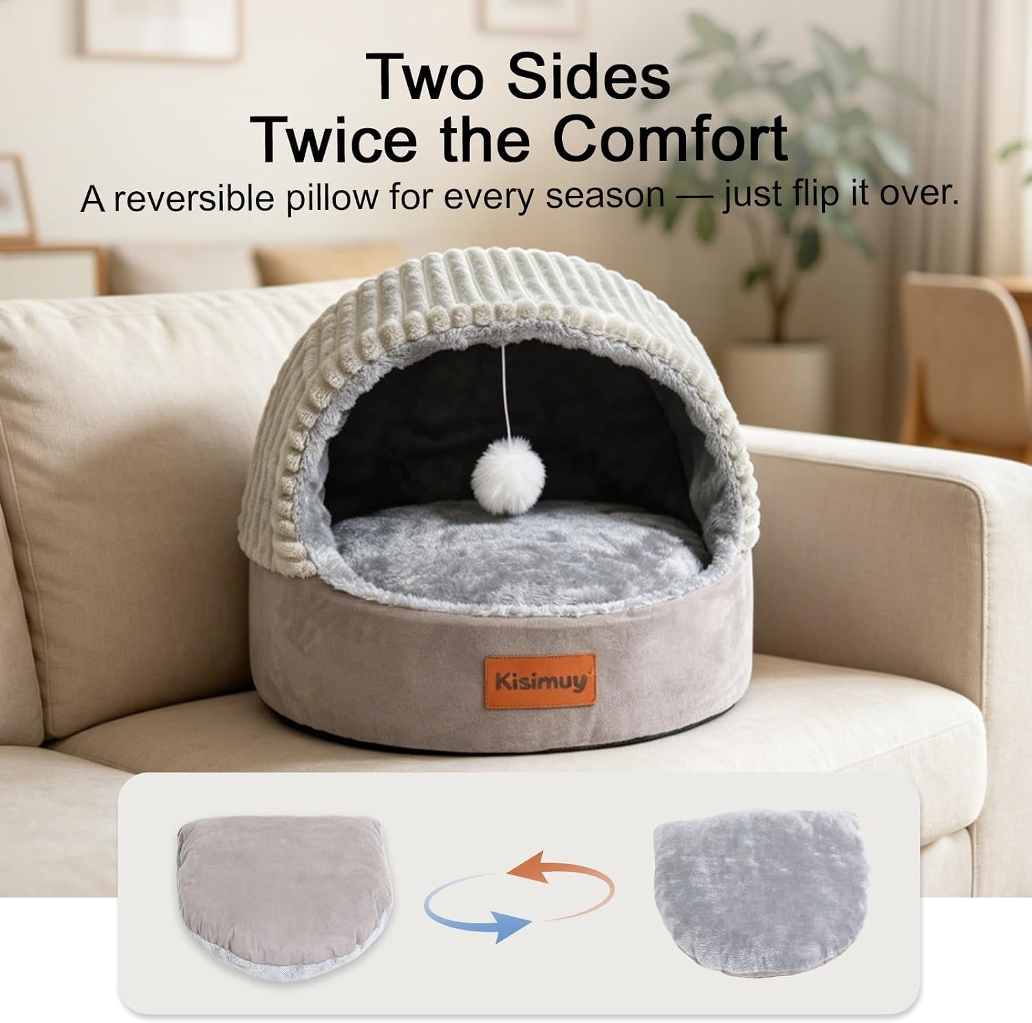 cat-bed-cave-with-pillow-cat-toys-cat-bed-for-indoor-cats-dog-17-7in-up-to-15-lbs-dual-sided-cushion-reversible-comfort-for-all-seasons-semi-enclosed-design-machine-washable-grey