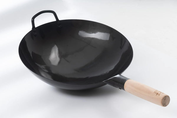 Black13 Pre-Seasoned Hand Hammered Carbon Steel Pow Wok with Wooden and Steel Helper Handle (13 Inch, round Bottom)3