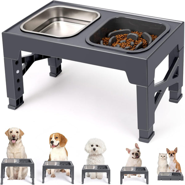 Niubya Elevated Dog Bowls with 2 Stainless Steel Dog Food Bowls, Raised Dog Bowl Adjusts to 5 Heights (3.15", 8.66", 9.84",11.02", 12.2") for Small Medium and Large Dogs9