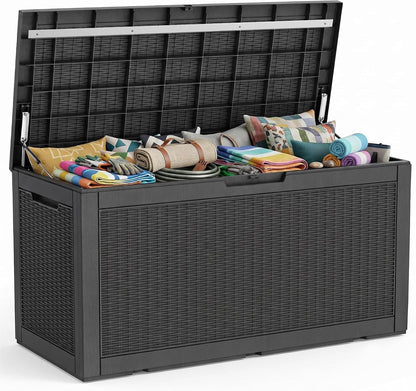 150 Gallon Resin Deck Box, Lockable Patio Outdoor Storage Box for Furniture, Garden Tools and Tools Storage, Waterproof outside Storage Boxes - Black1