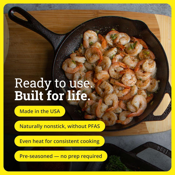 Pre-Seasoned Cast Iron Skillet, Pfas-Free, 10.25 Inches | Non-Toxic & Naturally Non-Stick Cast Iron Pan, Compatible with Oven, Stove, Grill & Campfire, Made in USA5