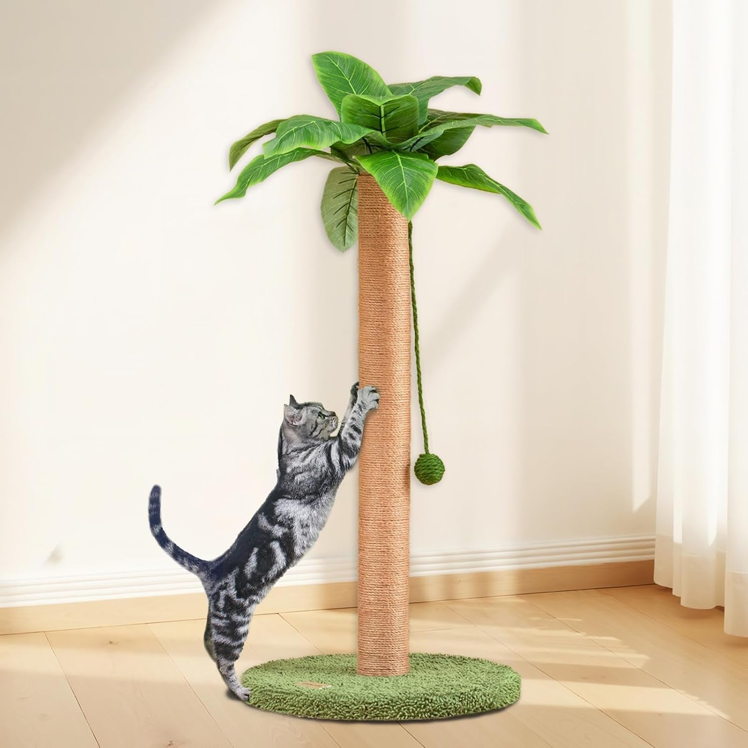 meowoou-cat-scratching-post-33-inch-tall-cat-scratcher-for-indoor-cats-adults-small-cat-tree-tower-sisal-rope-kitten-scratch-with-interactive-hanging-ball
