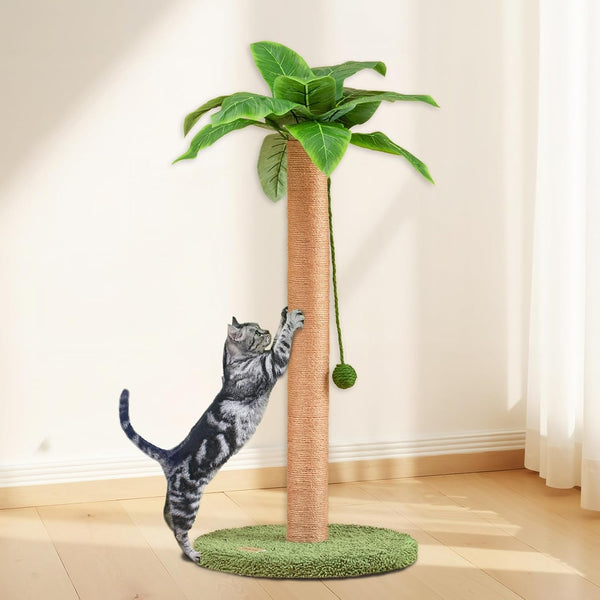 Meowoou Cat Scratching Post 33 Inch Tall Cat Scratcher for Indoor Cats Adults,Small Cat Tree Tower Sisal Rope Kitten Scratch with Interactive Hanging Ball6