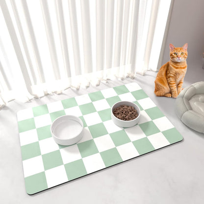 Cat Food Mat - 12"X 20" Cat Dog Mats for Food and Water Bowl, Checkered Pet Placemat Feeding Mat, Non-Slip under Pet Bowls Mats for Messy Drinkers, Pink & White7
