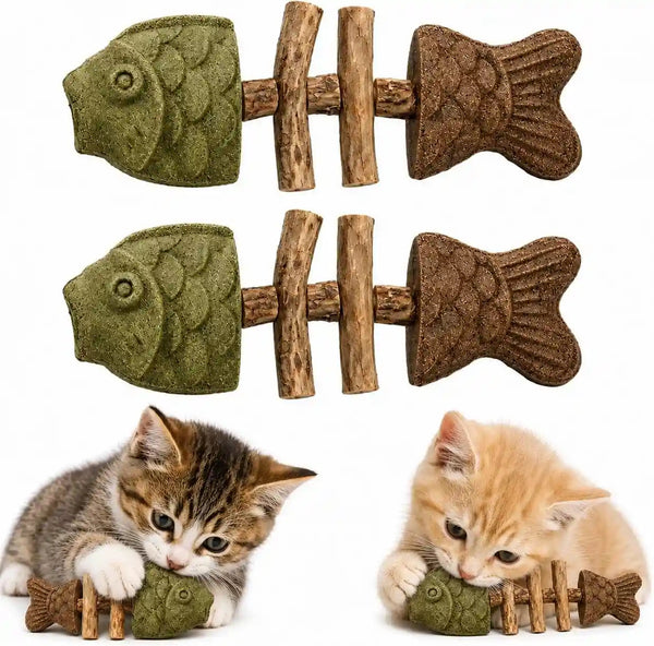 Sterling Whiskers Cat Chew Stick, Catnip & Silvervine Fishbone Toy, 2 PCS | Natural Catnip & Silvervine, Fishbone Texture, Chewing Enrichment, Oral Care Support, Indoor Cat Toy1