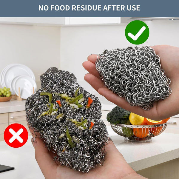 8"X6" Cast Iron Scrubber Stainless Steel Chainmail Cleaner for Pre-Seasoned Pans, Griddles, BBQ Grill and Pot Cookware Cleaning3