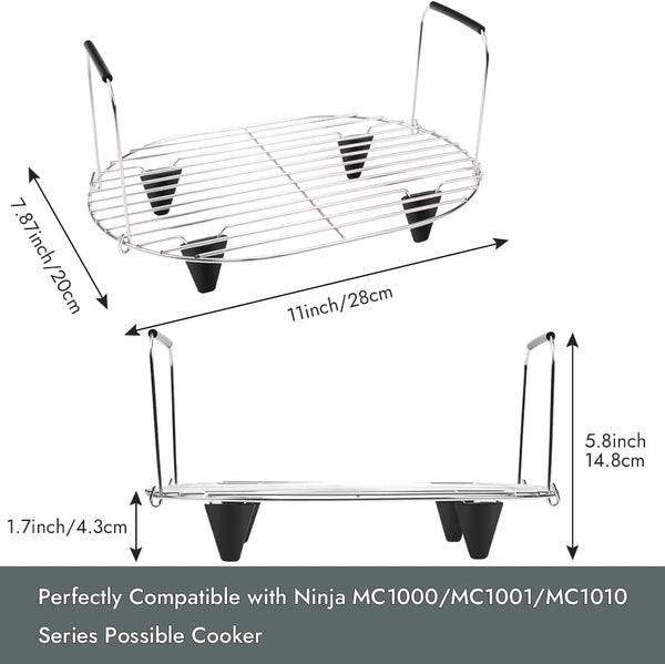Roast and Steamer Rack for Ninja Possible Cooker 8.5 QT Pro plus | Compatible with Ninja MC1001, MC1010, MC2001 Slow Cooker Crock, Ninja Multi Cooker Accessories with Silicone Feet & Handles2
