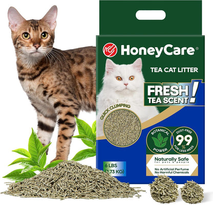 Honeycare Tea Cat Litter | Natural Plant-Based Formula | Long-Lasting Odor Control | 99% Dust-Free & Low Tracking | Flushable Cat Litter | 6-Lbs1
