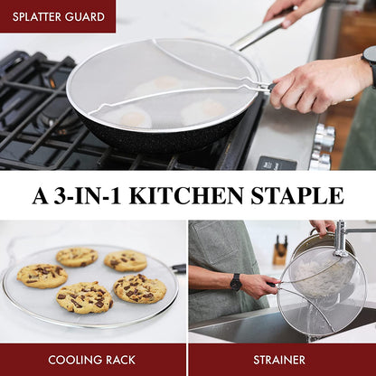 Splatter Screen for Frying Pan - 11.5 Inch Stainless Steel Grease Splatter Guard - Cover Oil Splash When Sizzling Bacon, Cooking Fried Chicken or Popcorn4