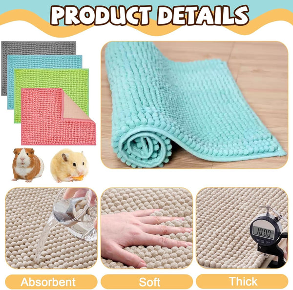 8 Pcs Guinea Pig Liner Washable Rabbit Cage Liner 16X12 Inch Guinea Pig Fleece Mats Reusable Bedding Pee Pads for Small Animals, Bunny (Gray, Green, Pink, Blue)2