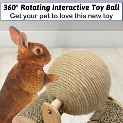 Fhiny Rabbit Scratch Toy, Natural Sisal Rabbit Scratching Ball with Cardboard Pad 2-In-1 Bunny Claw Scratcher Interactive Toys Nail Scratching Post for Indoor Pets Kittens Ferrets Small Animals7