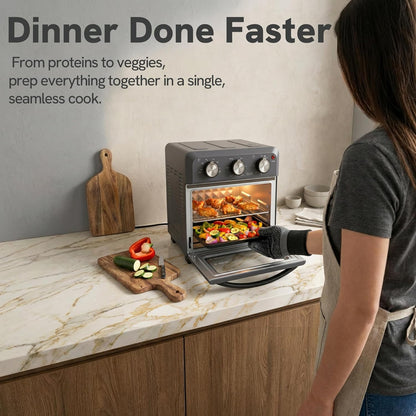 6-In-1 Retro Air Fryer Toaster Oven Combo, Compact 12.7 QT Small Countertop Convection Oven, Fits 9" Pizza & 4 Toast, Hexagon Hybrid Heating, Enamel Baking Pan Included, Dark Grey Color6