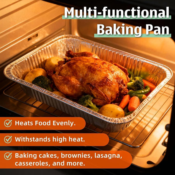 9X13 Inch Aluminum Pans (40 Pack) – Disposable Half-Size Foil Pans, Deep Tin Foil Pan, Disposable Baking Pans for Cooking, Heating, Storing & Prepping Food, Steam Table Deep Trays, Oven-Safe5