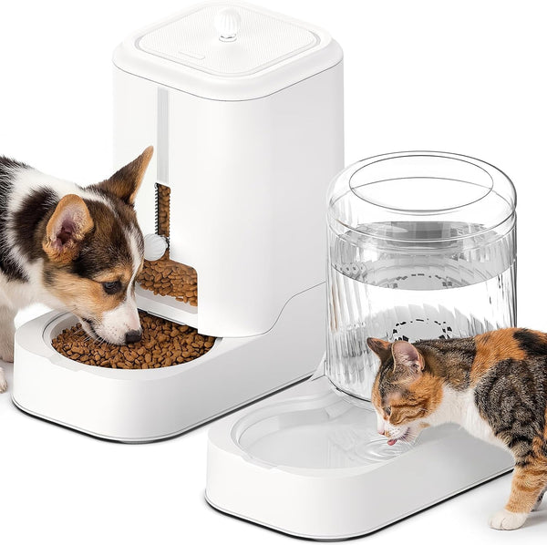 Automatic Cat Feeder & Water Dispenser Set (Bowl Not Included) | Gravity Dog Waterer and Food Feeder for Small Medium Dog Cat Puppy Kitten Water & Food Bowl Large Capacity1